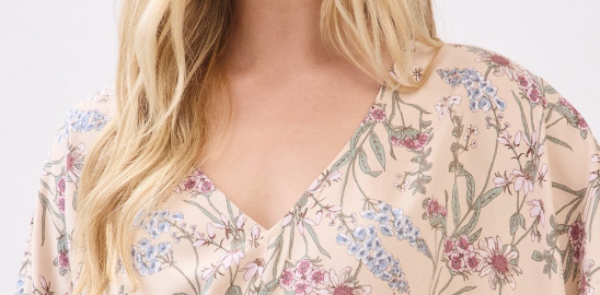 Floral V~neck Oversized Blouse BEIGE