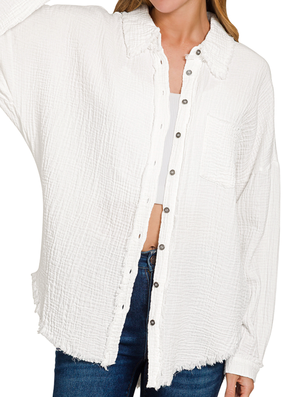 Gauze Oversized Raw Edge WHITE