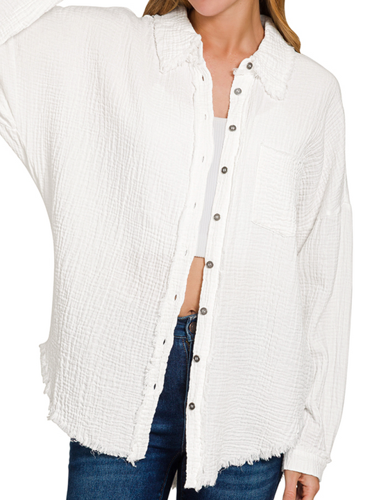 Gauze Oversized Raw Edge WHITE