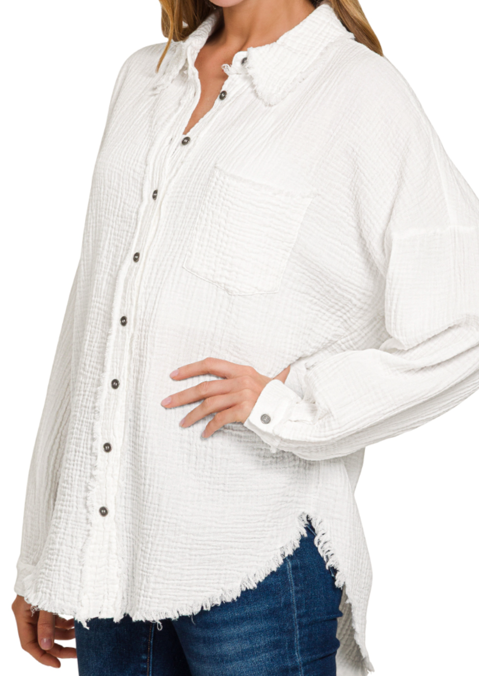 Gauze Oversized Raw Edge WHITE