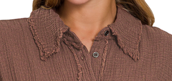 Gauze Oversized Raw Edge BROWN