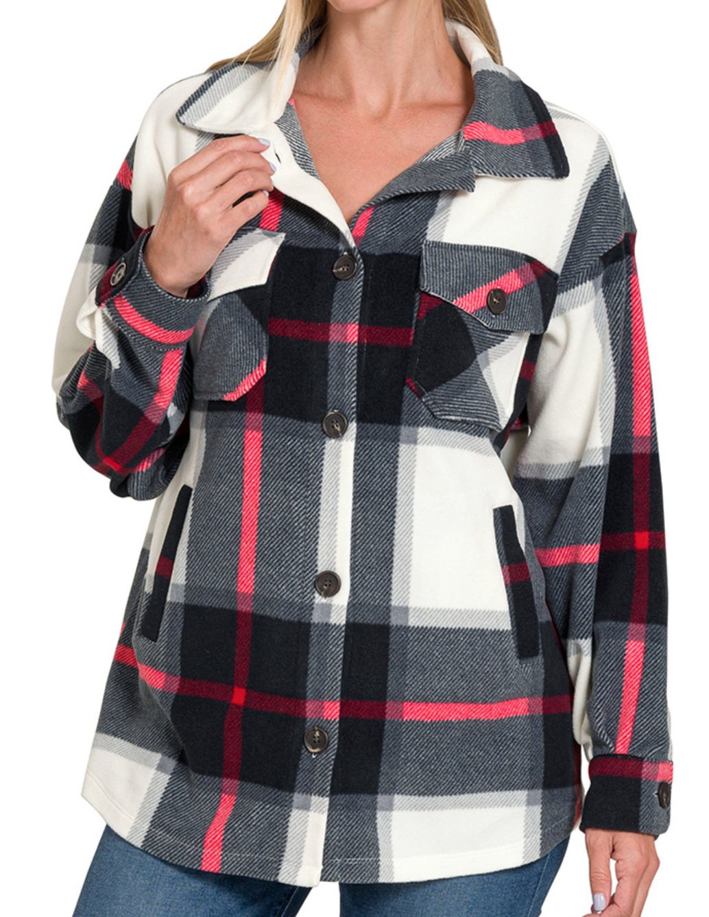 Plaid Fleece Shacket BLACK