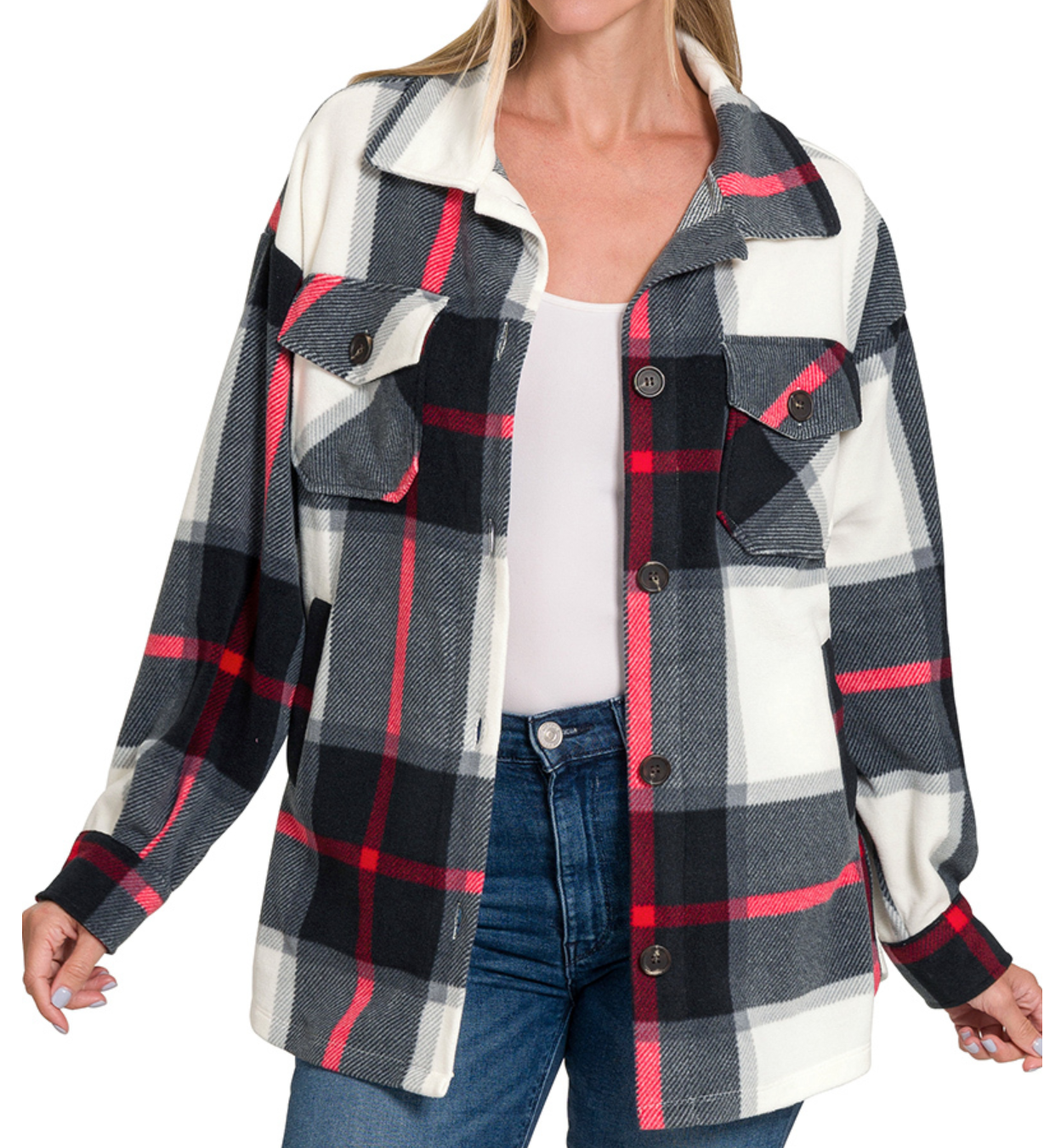 Plaid Fleece Shacket BLACK