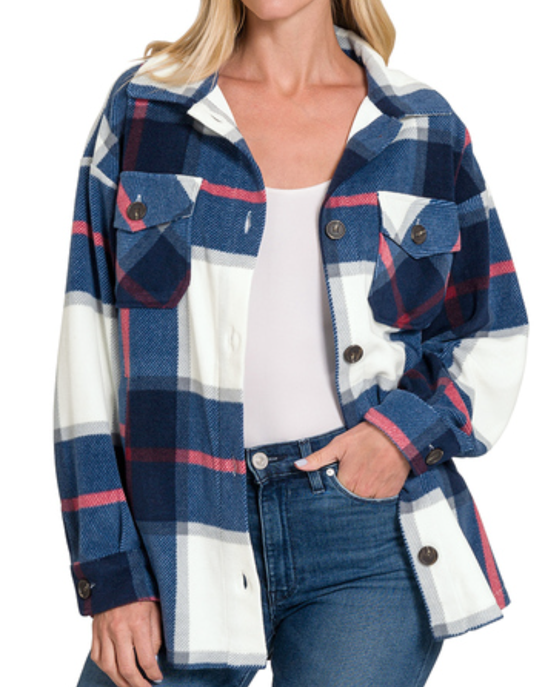 Plaid Fleece Shacket NAVY