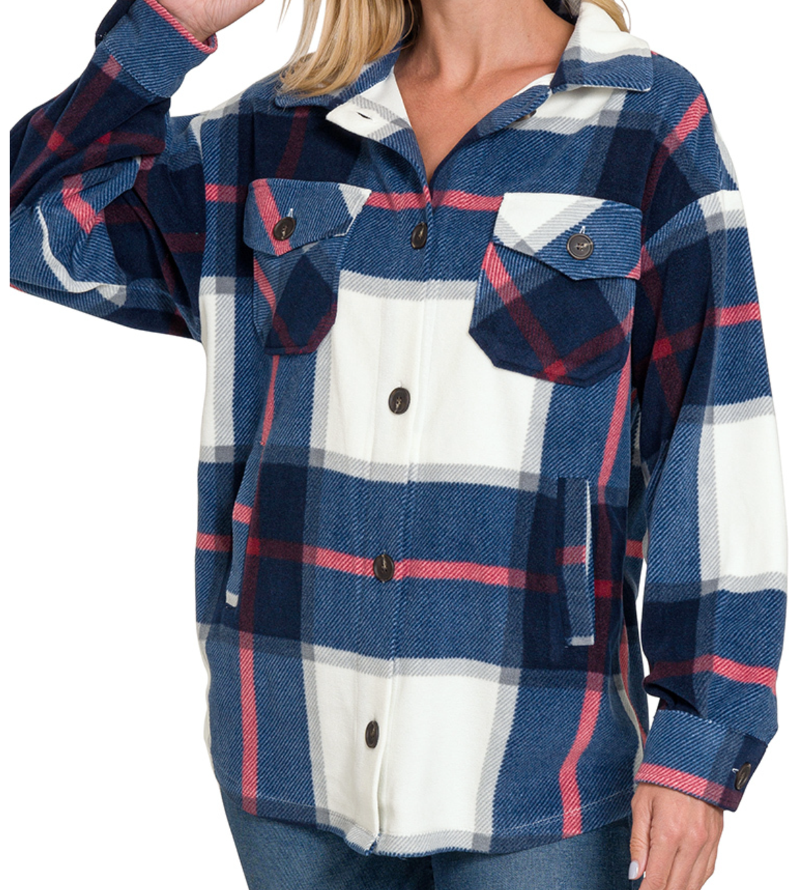 Plaid Fleece Shacket NAVY