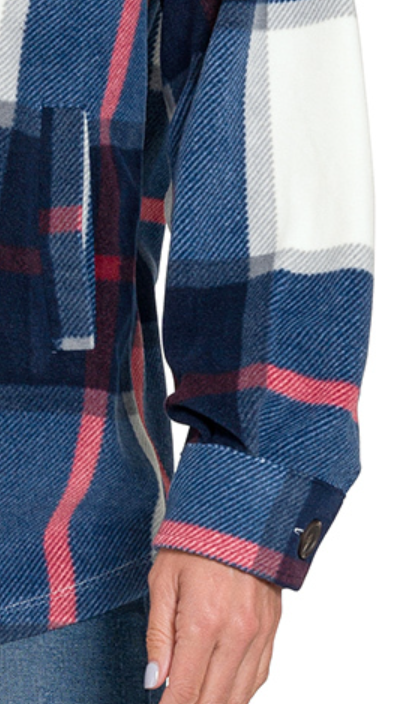 Plaid Fleece Shacket NAVY