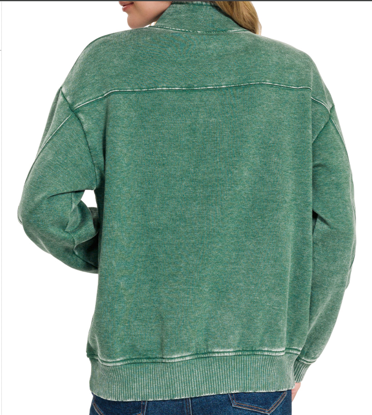 1/4 Zip Acid Wash Pullover DK GREEN