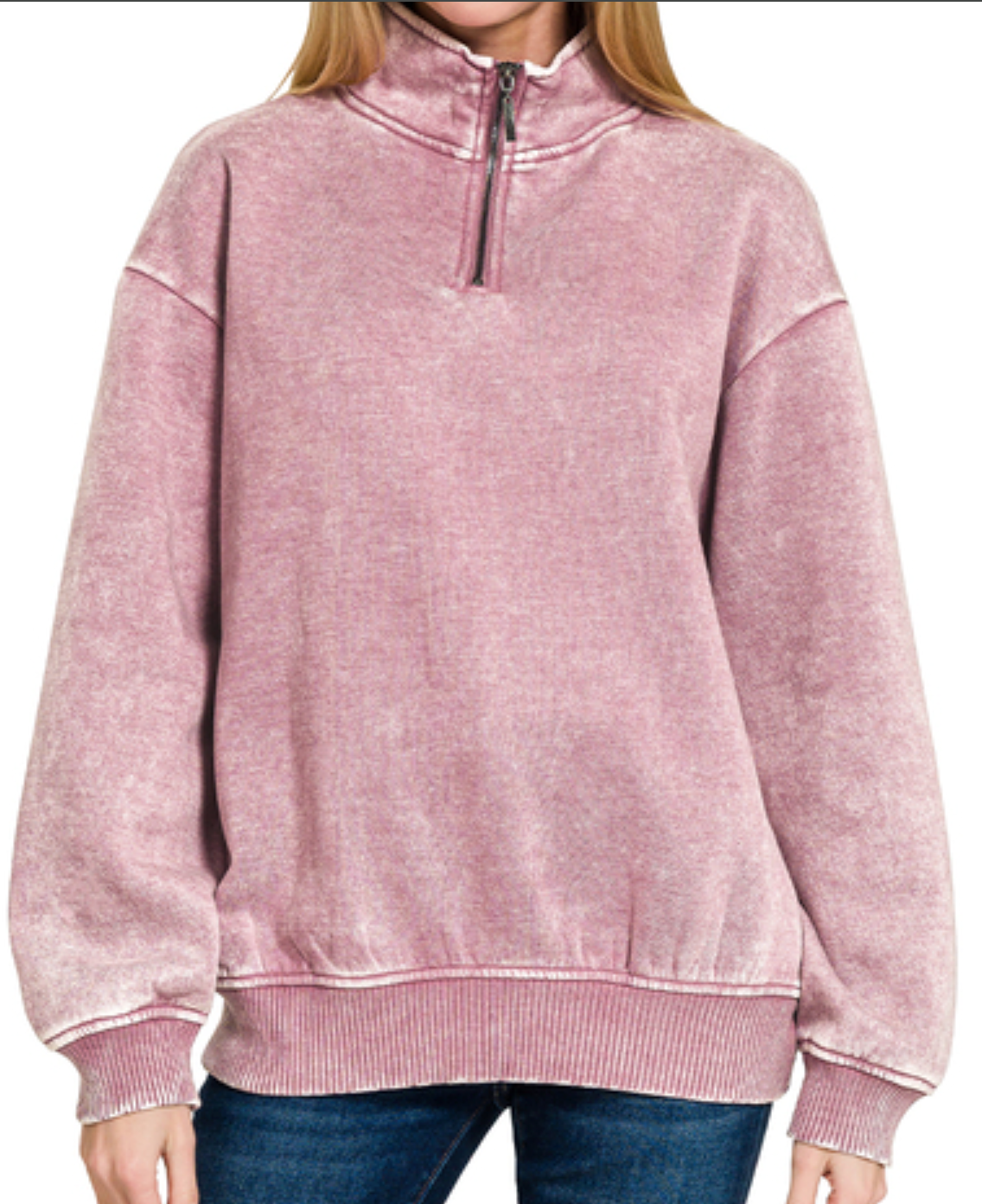1/4 Zip Acid Wash Pullover ROSE