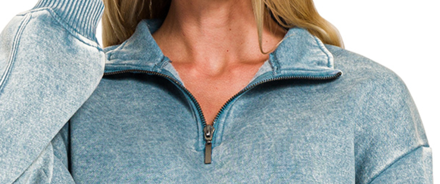 1/4 Zip Acid Wash Pullover BLUE