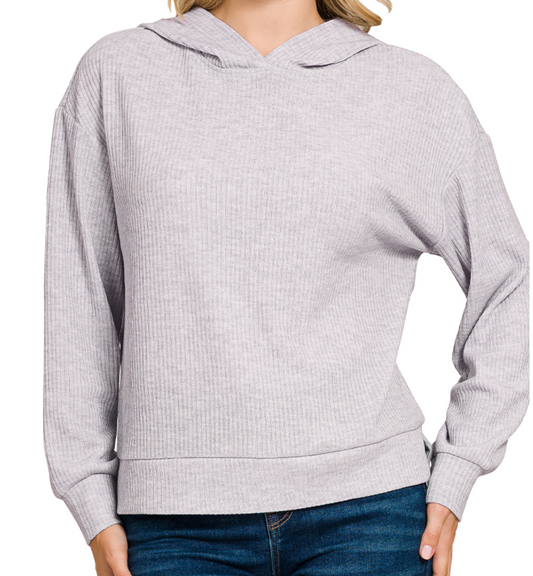 Ribbed Hoodie Pullover GRAY