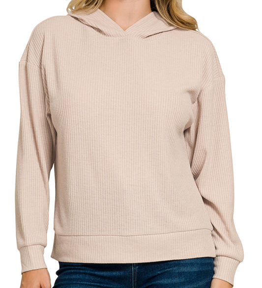 Ribbed Hoodie Pullover SAND