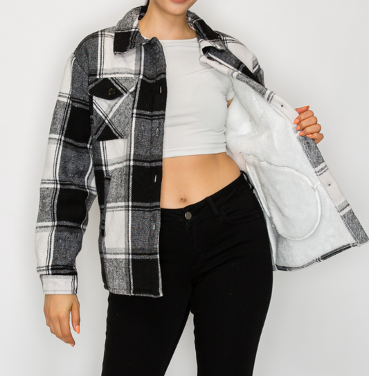 Lined Plaid Shacket B&W