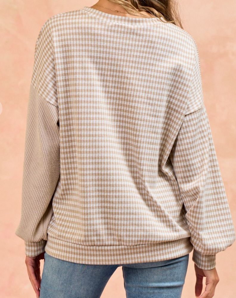 Checkmate Mixed Media Pullover TAUPE