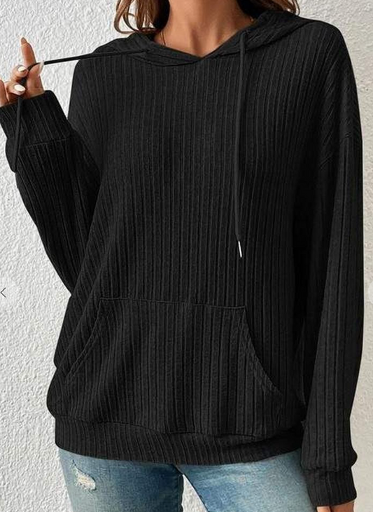 Trudi RIbbed Knit Hoodie BLACK