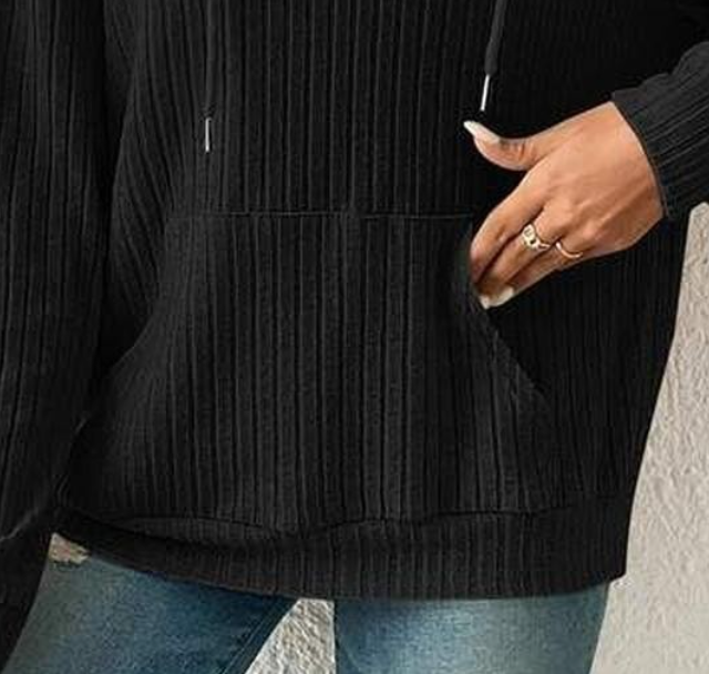 Trudi RIbbed Knit Hoodie BLACK