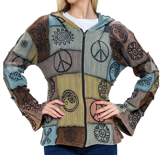 Hippie Patchwork Hoodie Jacket MULTI