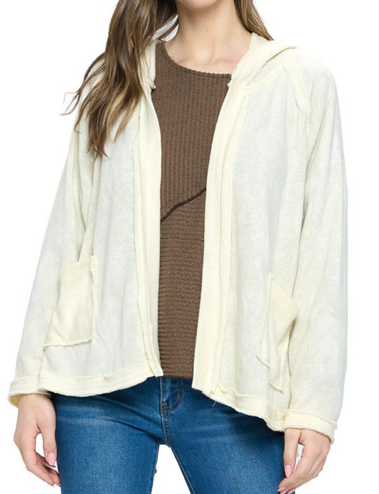 Boho Hooded Raw Edge Cardi IVORY