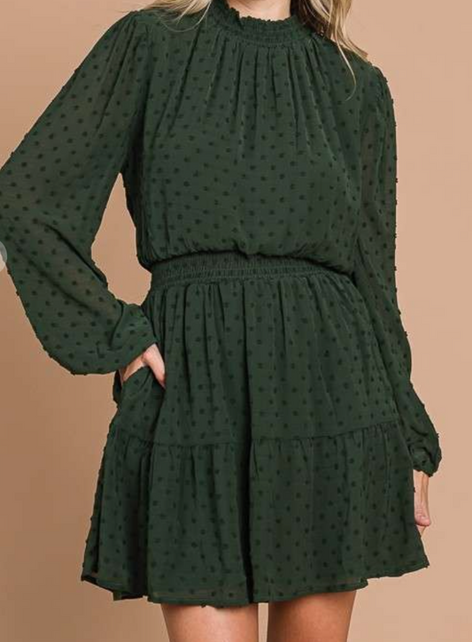 Smock Neck Midi Dress OLIVE