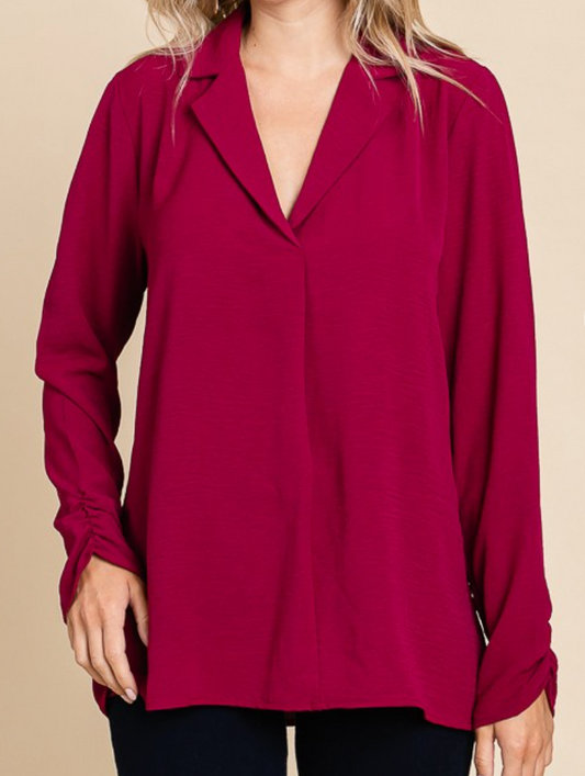 PS Collar & Ruching Blouse WINE