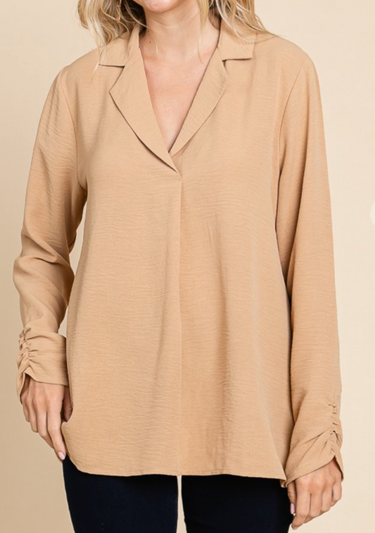 PS Collar & Ruching Blouse LATTE