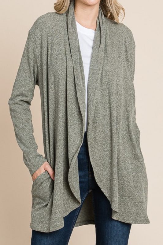 Pocketed Shawl Cardi OLIVE