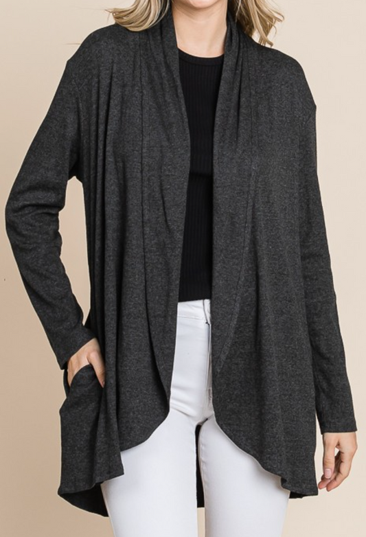 Pocketed Shawl Cardi CHARCOAL