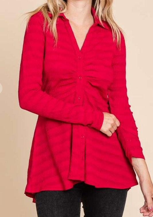 Ruching Flared Hi~Low RED