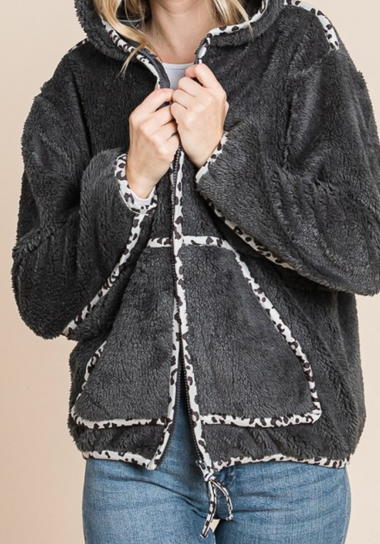 Faux Fur Solid Jacket CHARCOAL