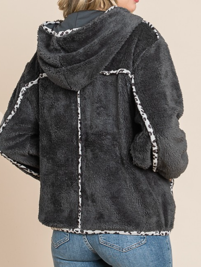 Faux Fur Solid Jacket CHARCOAL