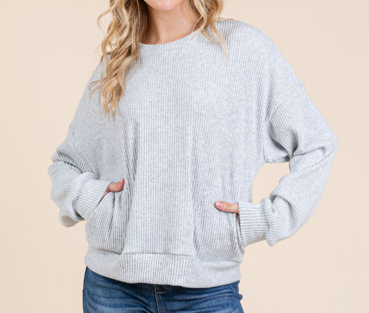 Cozy Ribbed Knit Sweater GRAY