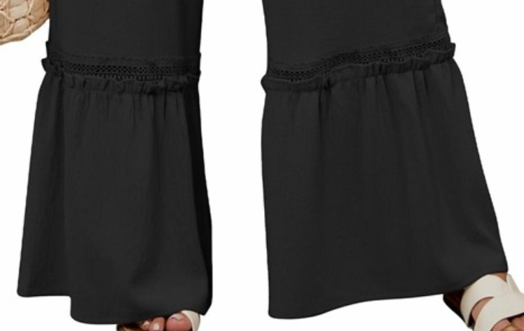 Boho Drawstring Flare Pants BLACK