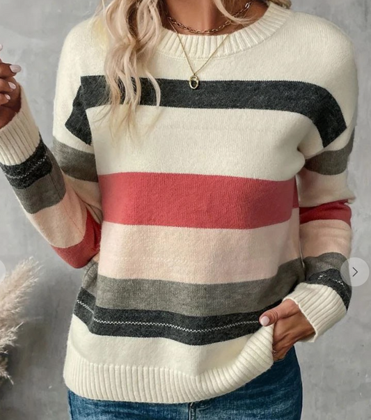 Color Block Stripe Sweater CREAM