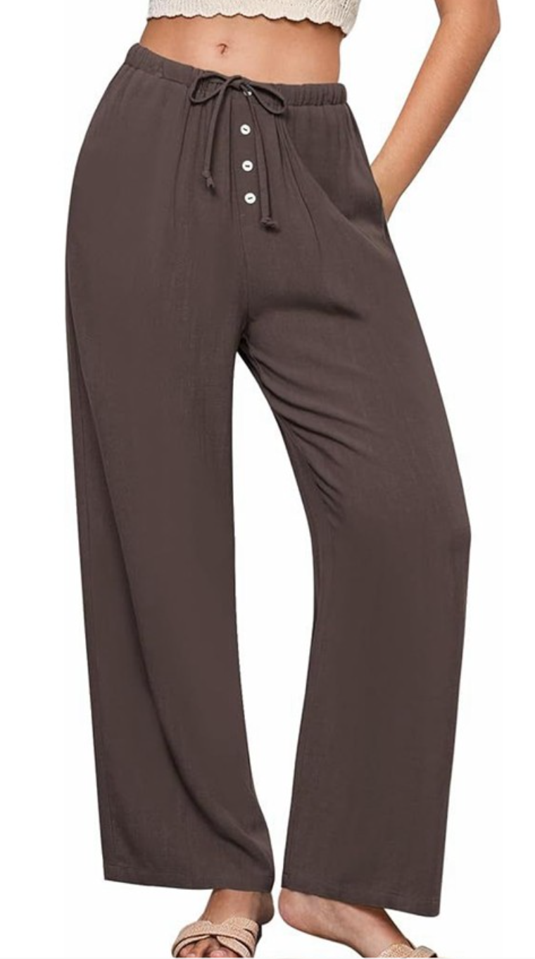 Drawstring Wide Leg Pants BROWN