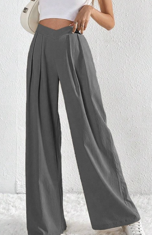 Cross Waist Pleated Wide Leg Pants SLATE