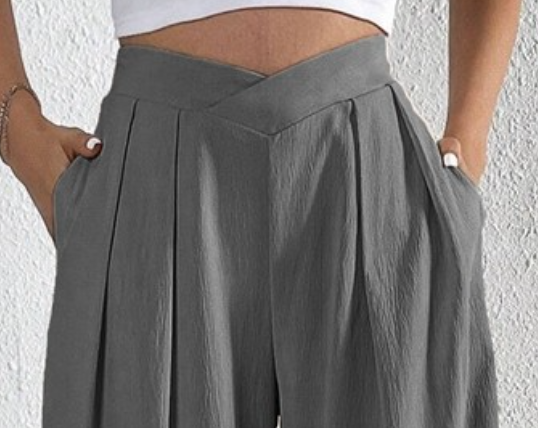 Cross Waist Pleated Wide Leg Pants SLATE