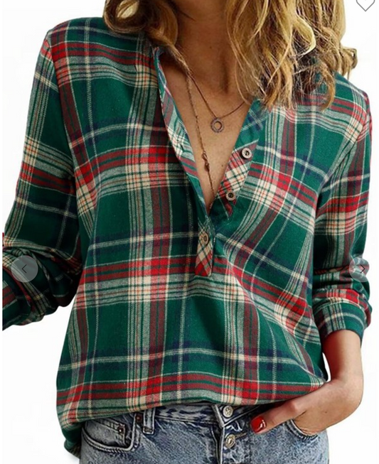 1/4 Button Down Plaid HUNTER