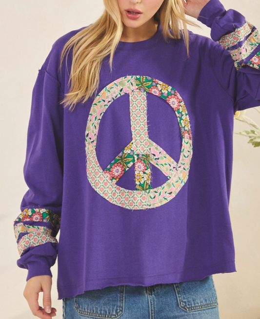 Vintage Floral Peace Sweatshirt PURPLE