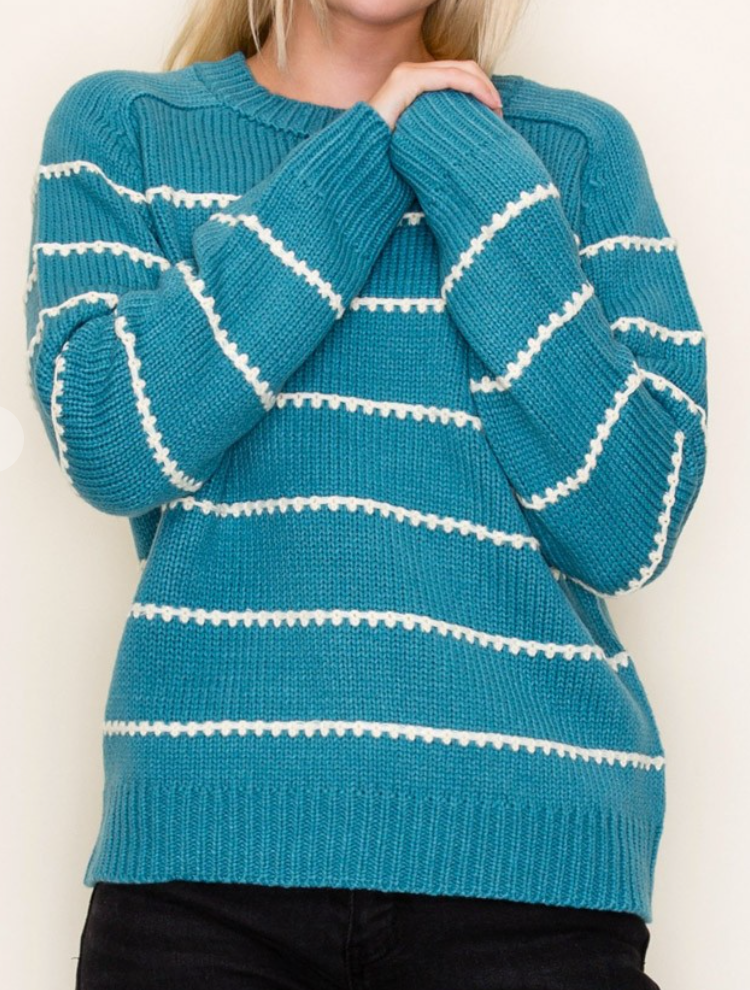 Blanket Stitch Sweater TEAL