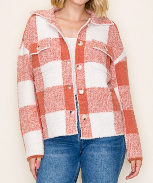 Plaid Sweater Jacket RUST