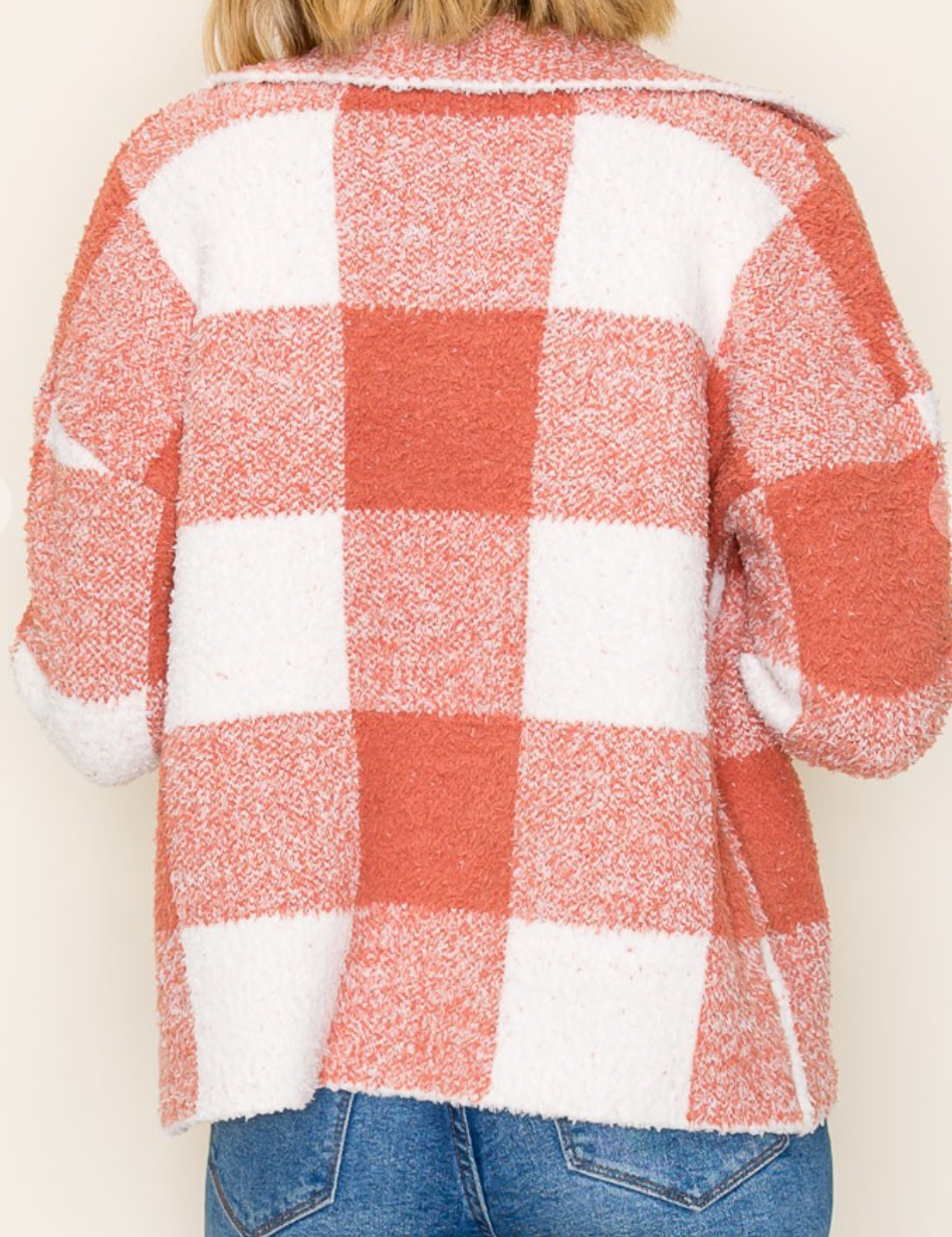 Plaid Sweater Jacket RUST