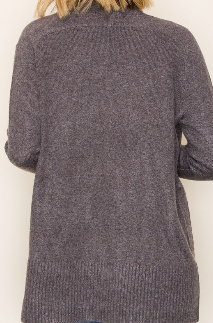Sweater Cardi Ribbed Edging BROWN