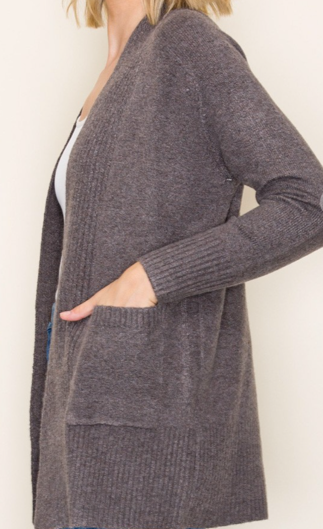 Sweater Cardi Ribbed Edging BROWN