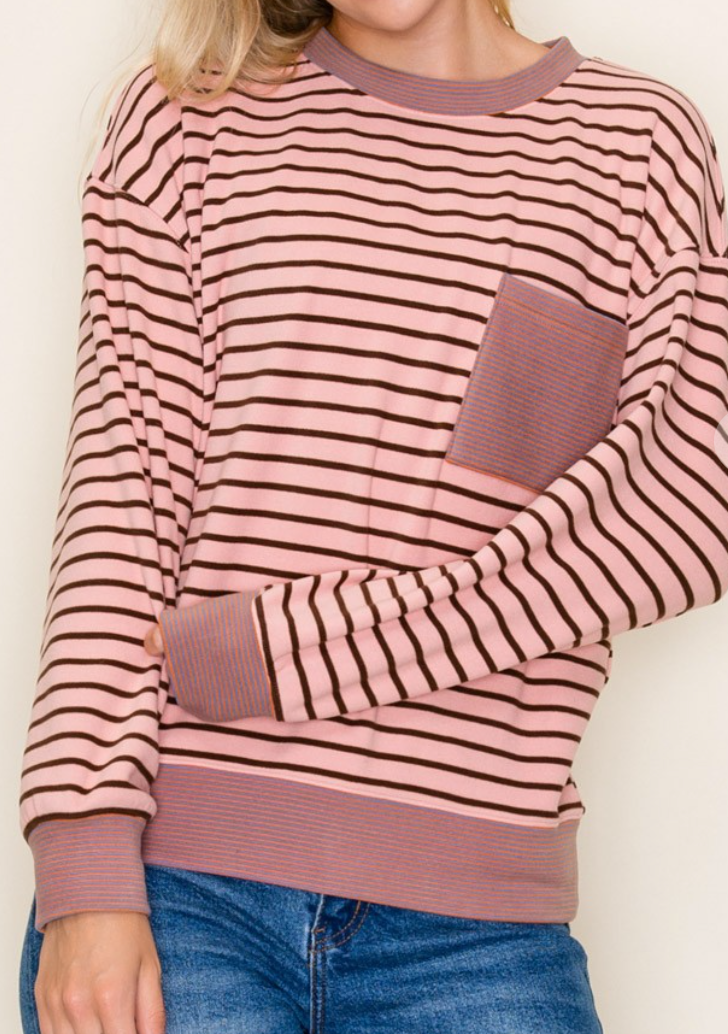 Brushed Stripe Sweatshirt BLUSH