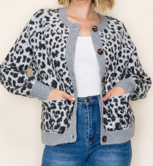 Leopard Sweater Cardi GRAY