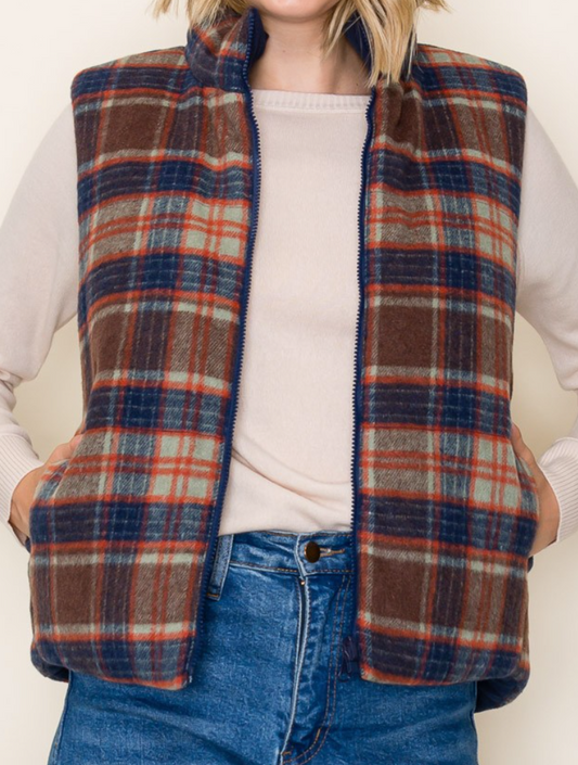 Reversible Plaid/Corduroy Vest NAVY