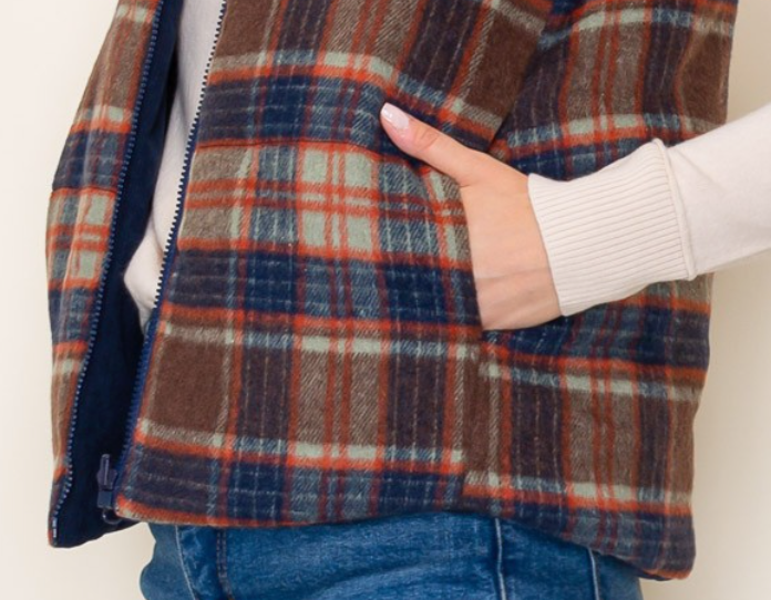 Reversible Plaid/Corduroy Vest NAVY