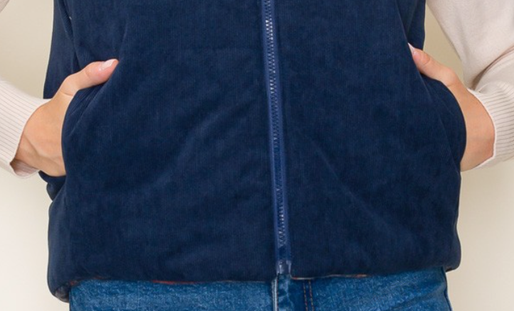 Reversible Plaid/Corduroy Vest NAVY