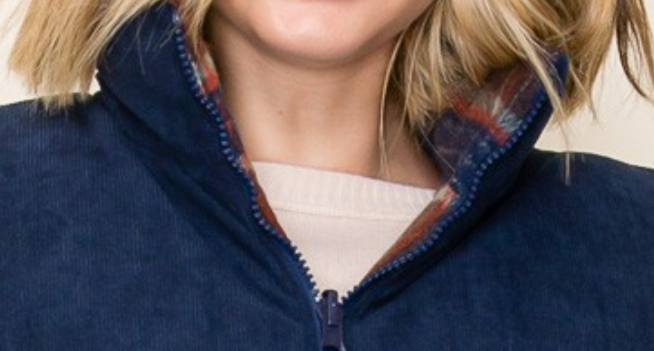 Reversible Plaid/Corduroy Vest NAVY