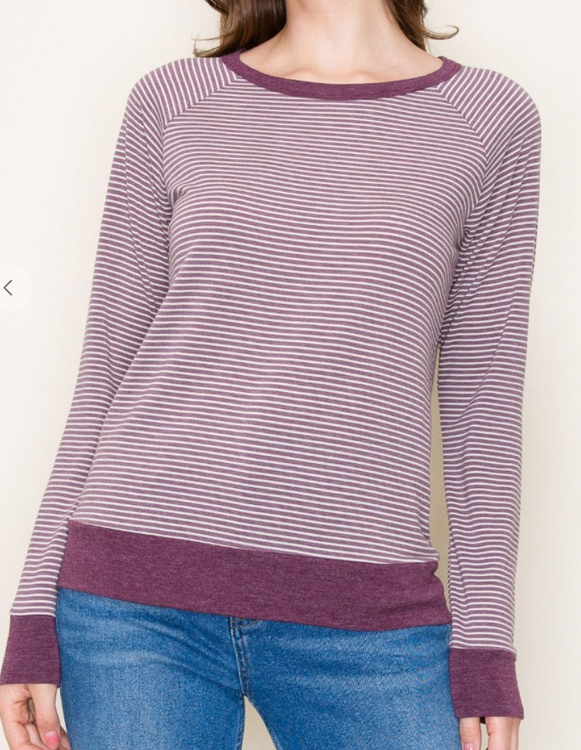 Raglan Sleeve Striped Terry PLUM