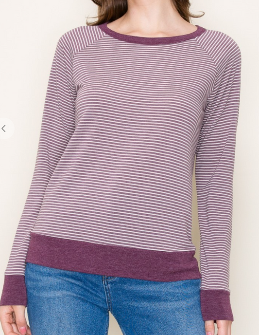 Raglan Sleeve Striped Terry PLUM